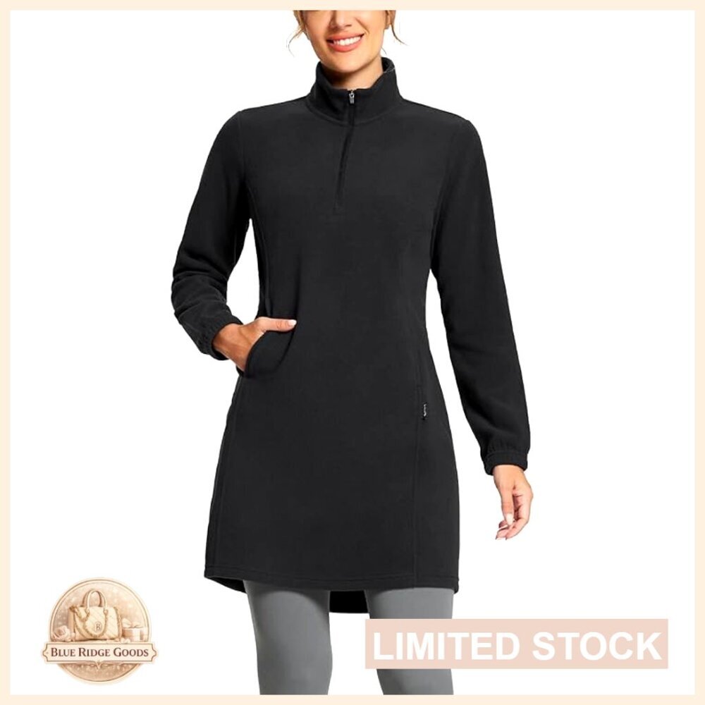 Fleece Dress Sweatshirt Quarter Zip Pullover Tunic Thermal Winter Warm Travel